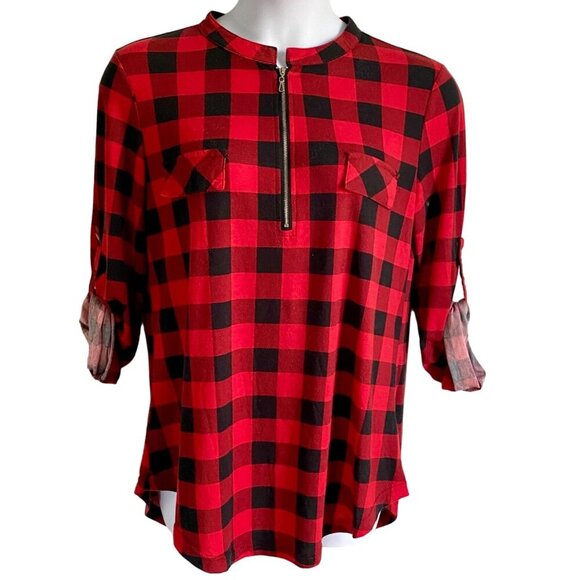 JCZHWQU Women's Red Black Plaid Flannel Top With Zipper Closure XL - Picture 2 of 8